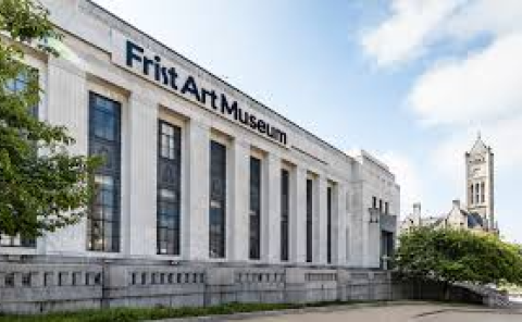 Image: exterior of Frist Art Museum with tower of Union Station to the right of the building