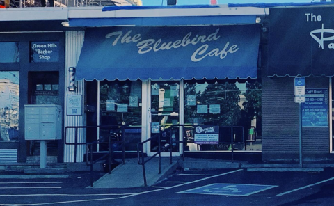 Image: exterior of Bluebird Cafe